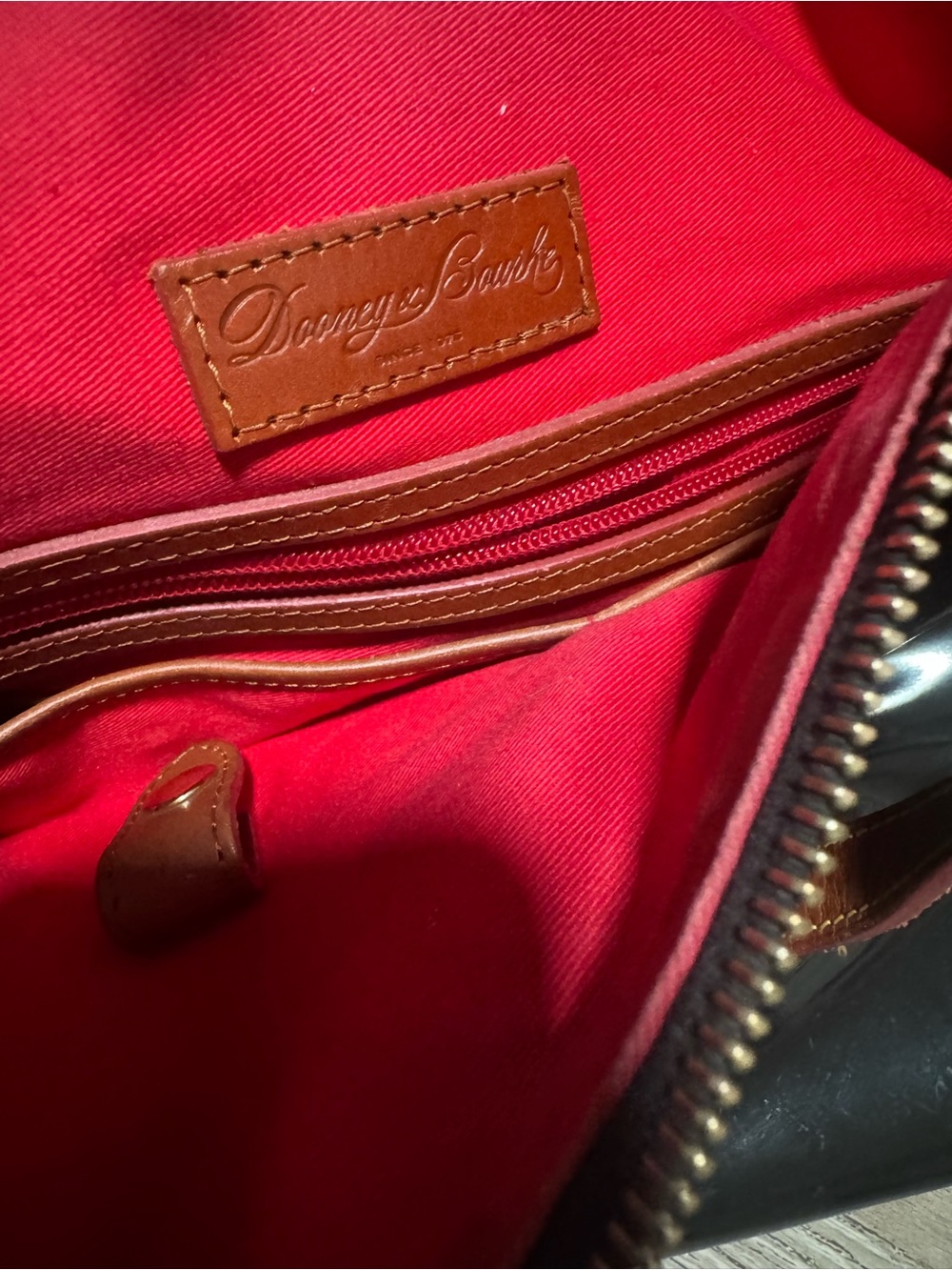 Dooney & Bourke Black Patent Shoulder Bag with Brown Trim - Picture 8 of 9